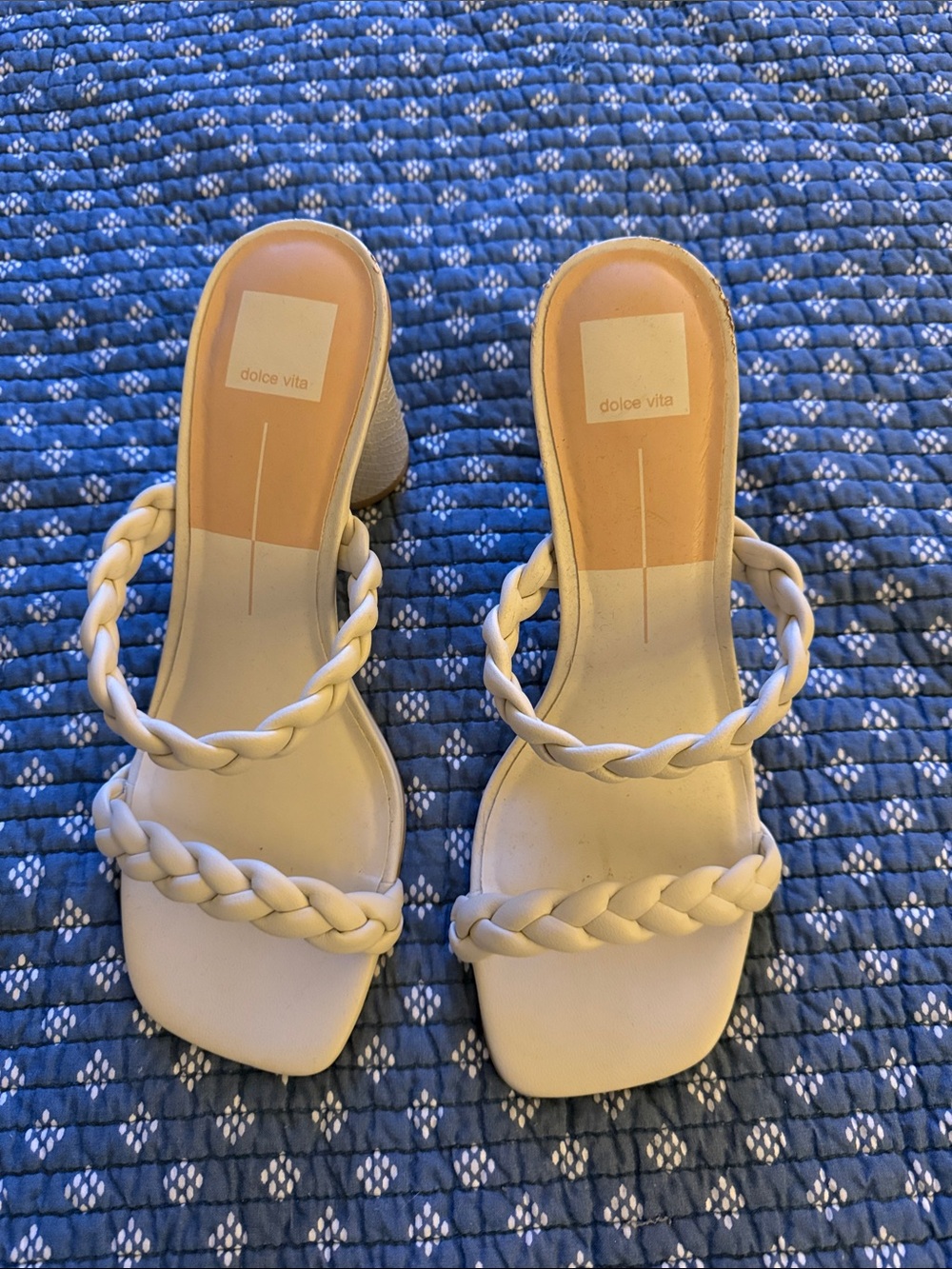 Dolce Vita Cream Braided Strap Block Heel Mules